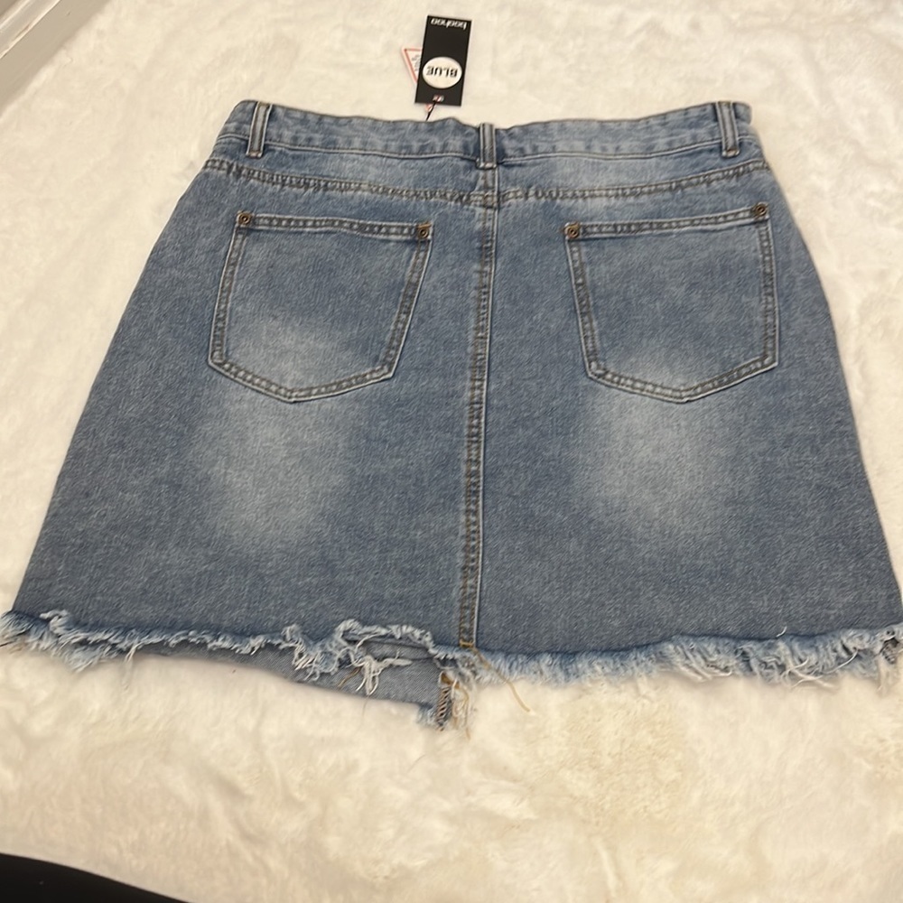 Boohoo Blue NWT Asymmetric Distressed Denim Skirt Size 12 - Picture 8 of 10